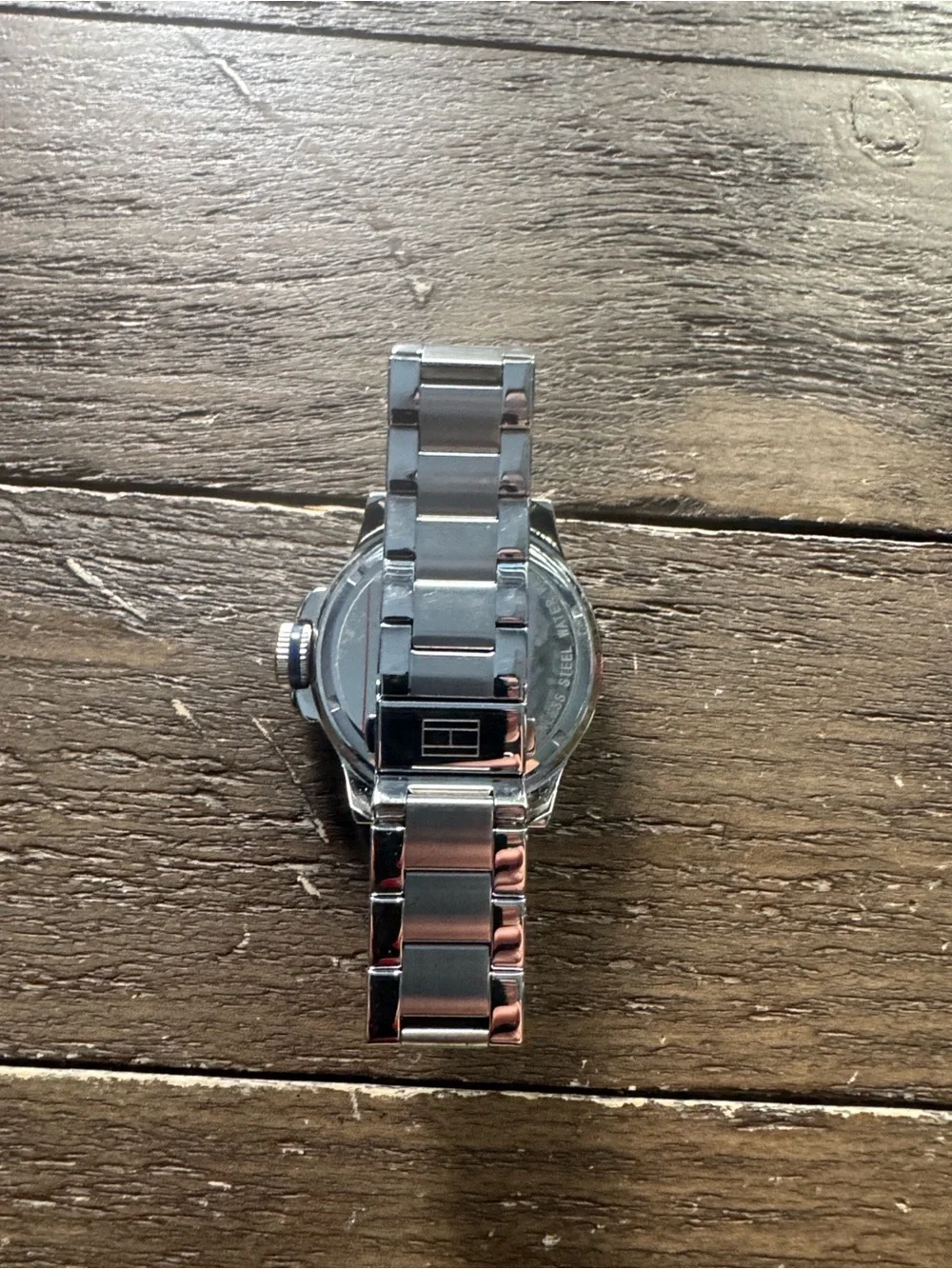 Tommy Hilfiger Silver Stainless Steel Watch with White Dial and Red Accents